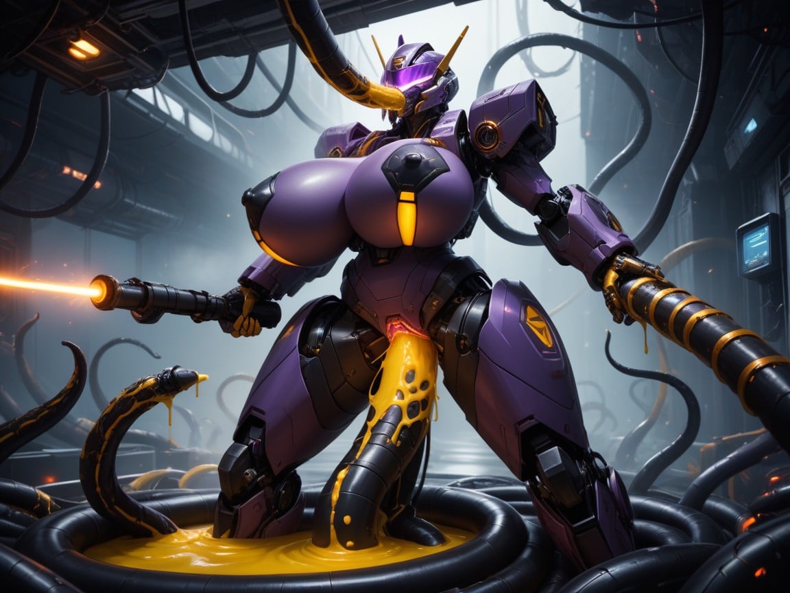 Robotic Breast Press, Breast Wrapped Around In Mechanical Tentacles, Fuel Pipe Hentai AI Porn