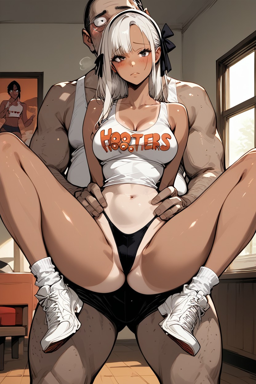 Feet Visible, Legs Spread, White Hair Hentai AI Porn