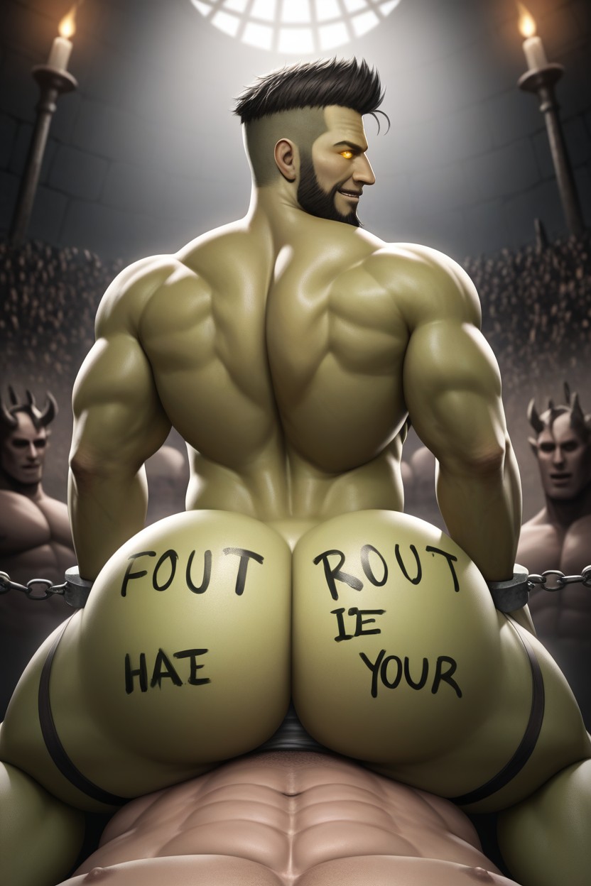 Bottom Looks Evil, Many People Around, Pov AI Gay Porn