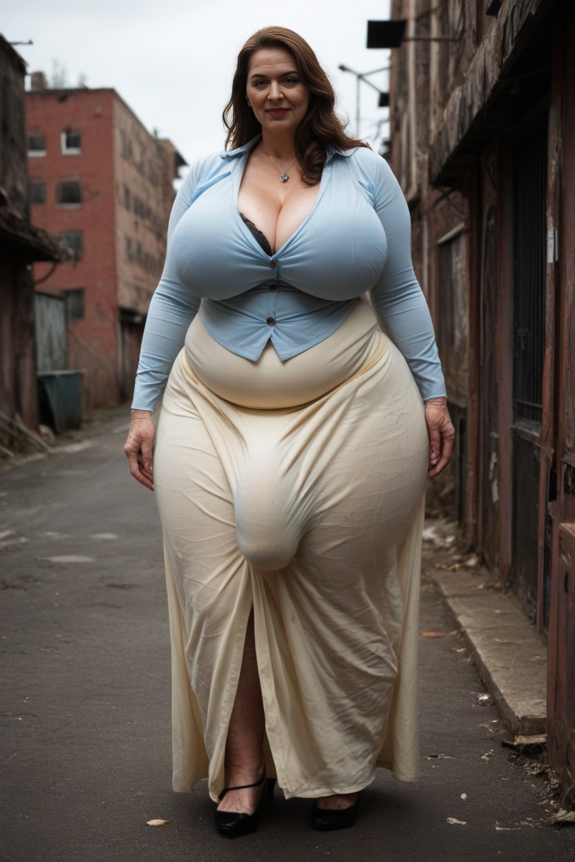 Hyper Thick Bulge Girthy Penis Bulge Plump Lips, Obese, Brown Hair AI Porn