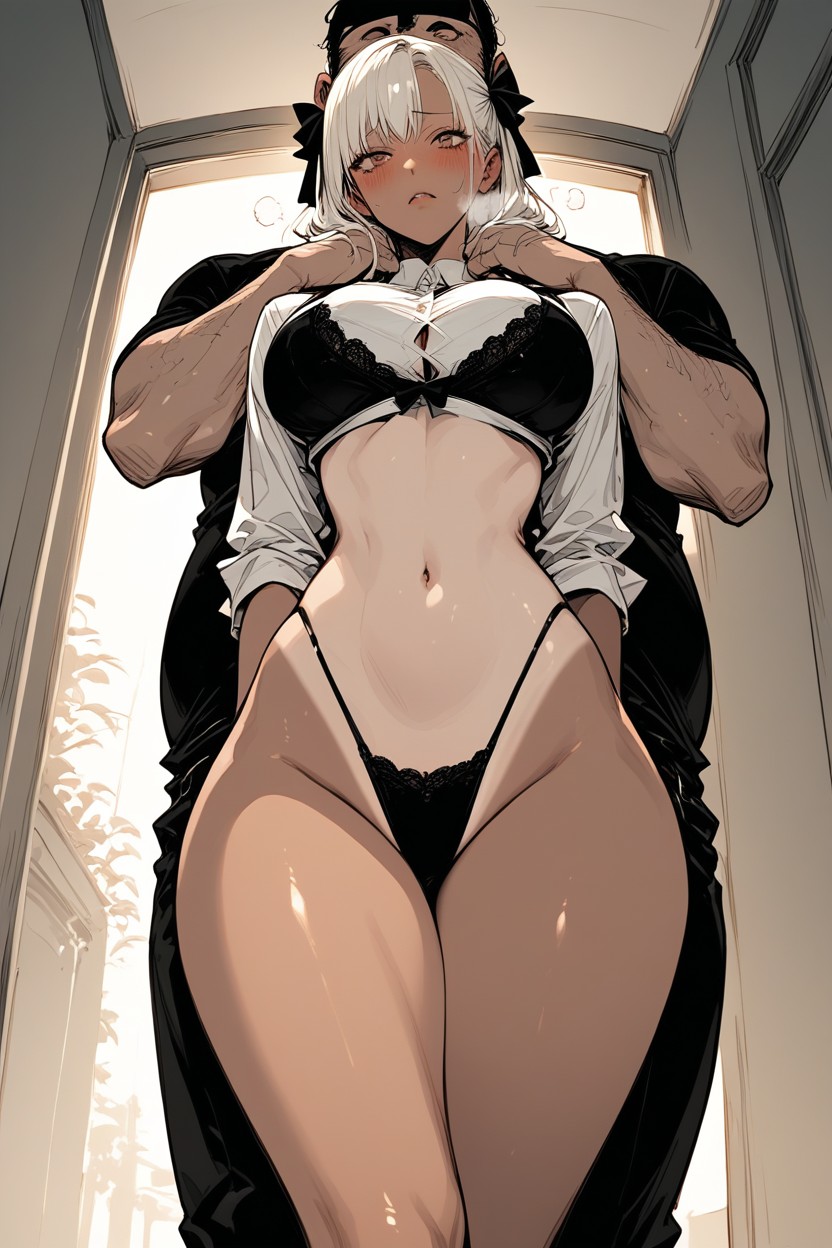 Looking At Viewer, Falling Backward, Dark Tan Hentai AI Porn
