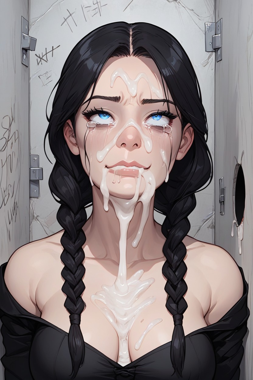 Mouth Bulge, Blue Eyes, Off Shoulder Hentai AI Porn