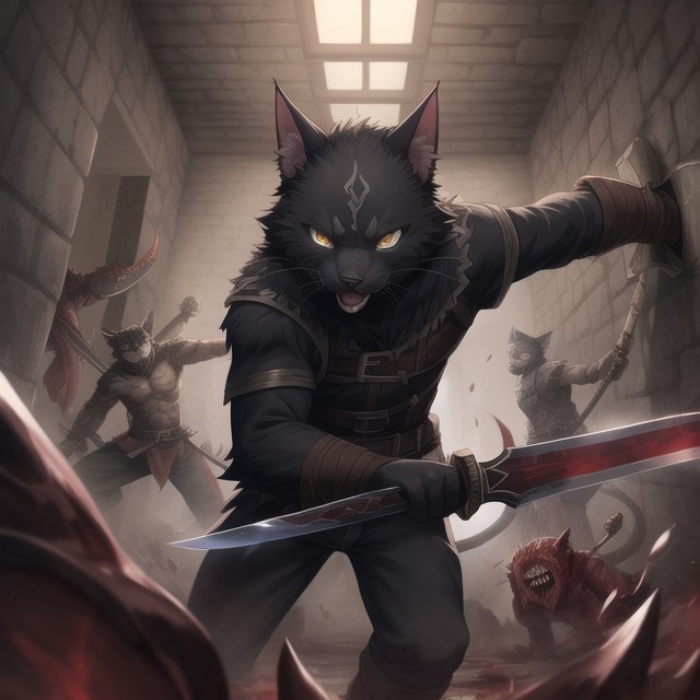 Rpg Character Is A Black Cats, Slaying Monsters, Black Kitten Furry AI Porn