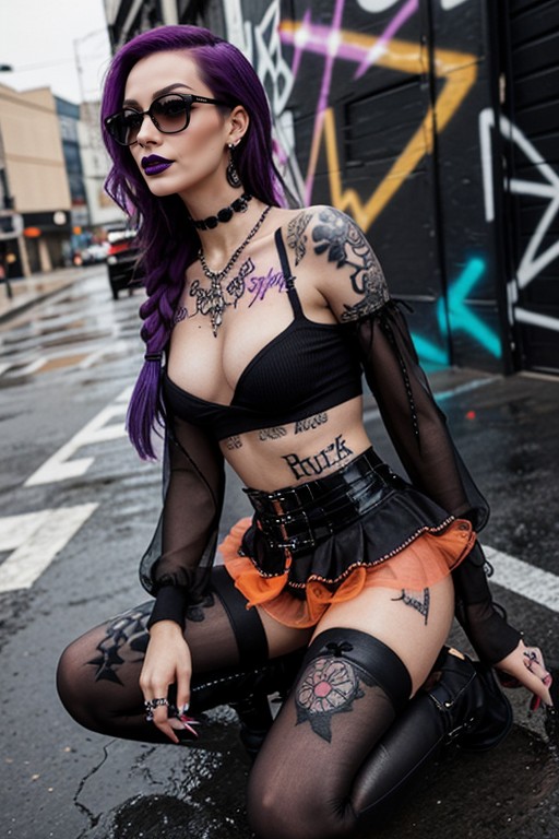 Gothic Tattoo On Stomach, Skull Tattoo On Torso, Extremely Tattooed AI Porn