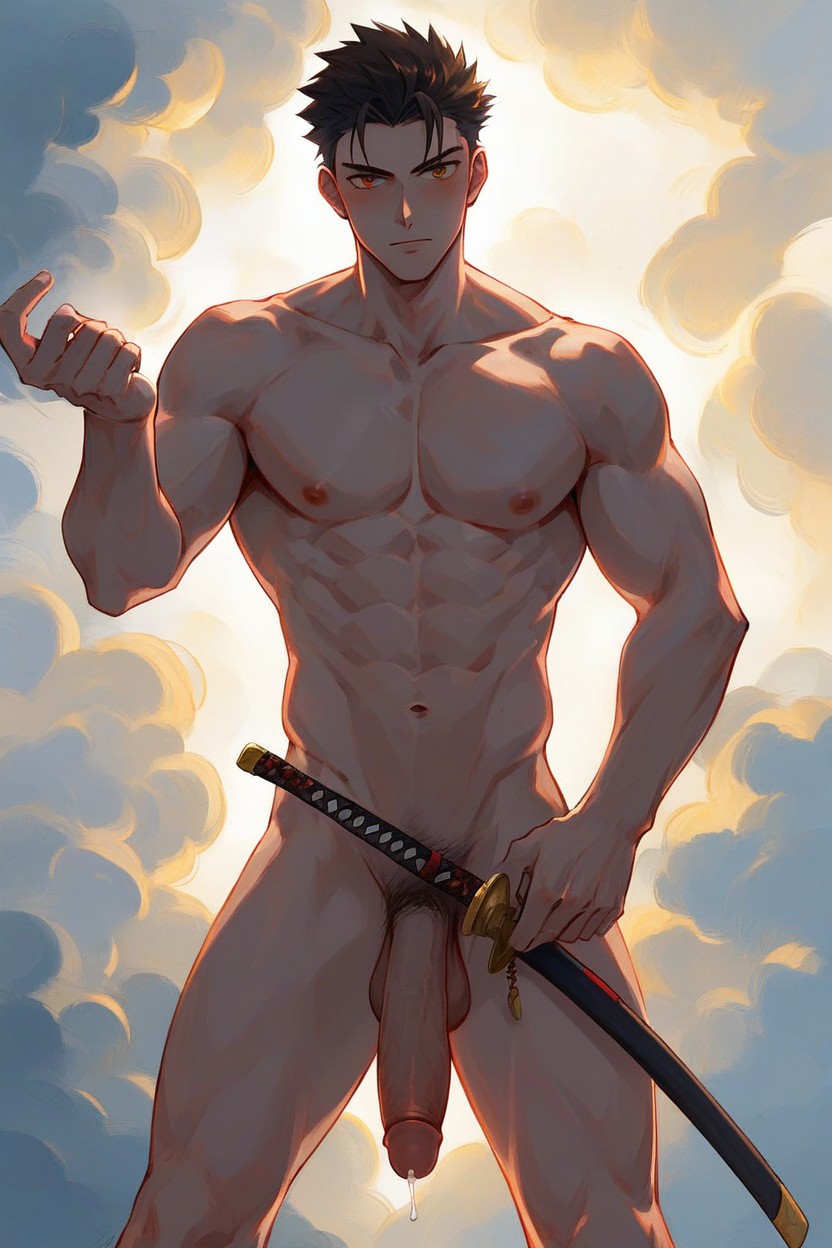 Naked, 18+, Balanced Stance AI Gay Porn