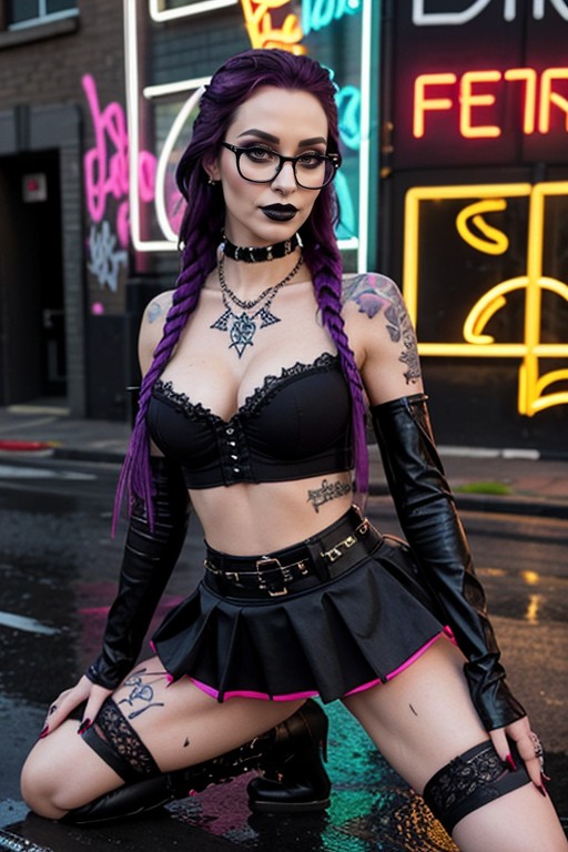 Glasses, Skull Tattoo On Torso, Gothic Bimbo AI Porn