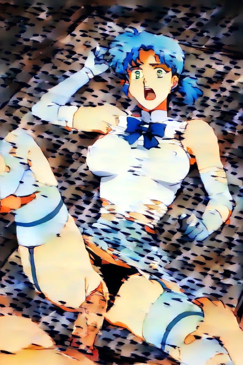 Zombie Bigger Than Female, Lab, Navy Blue Hair With Ponytail AI Porn