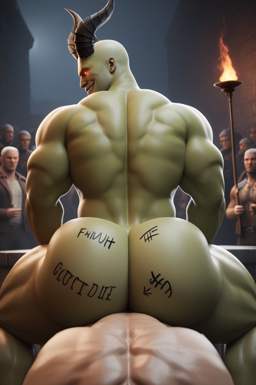 Large Muscular Ass, Scary, Many People Around AI Gay Porn