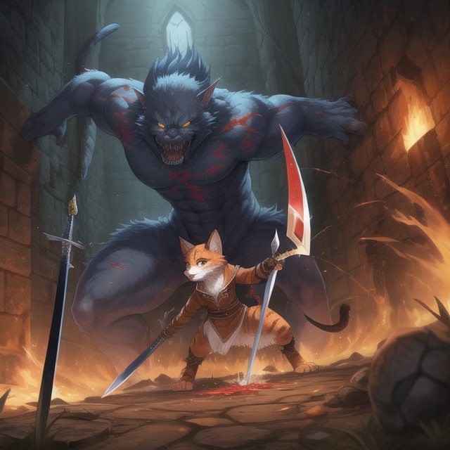 Orange Cats Body, Screenshot From An Rpg Game, Slaying Monsters Furry AI Porn