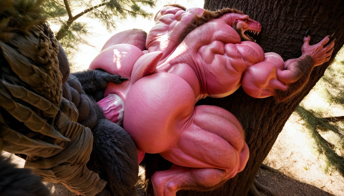 Hyper Stretched Anus, Muscular Creatur, Body Slightly Twisted To The Right AI Gay Porn