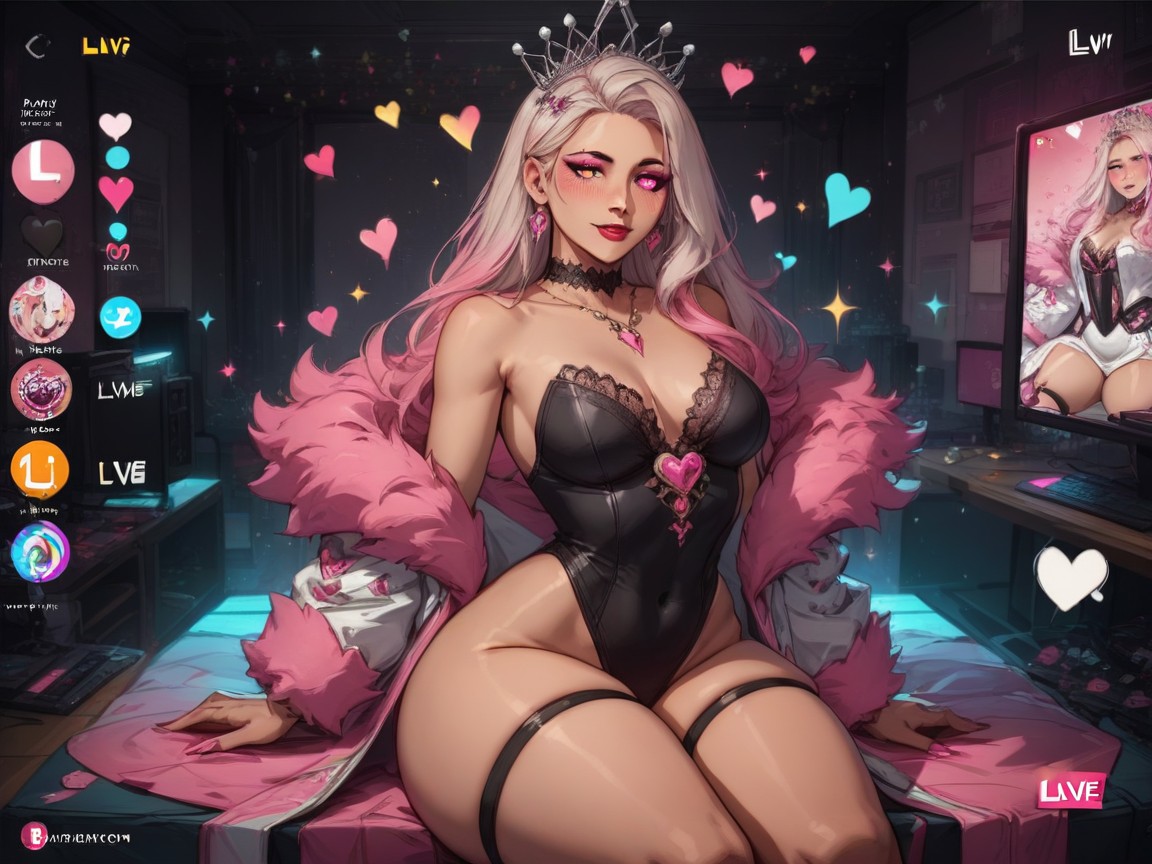 Woman Holding A Gigantic Pink Diamond, Snatched Waist, Corazones De Amor Porno latina IA