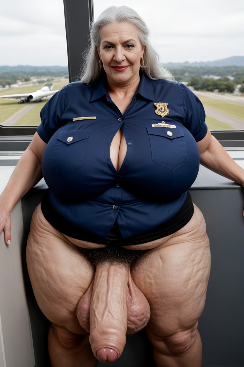 Bbw, Huge Obese Belly, Standing On Airplane AI Porn