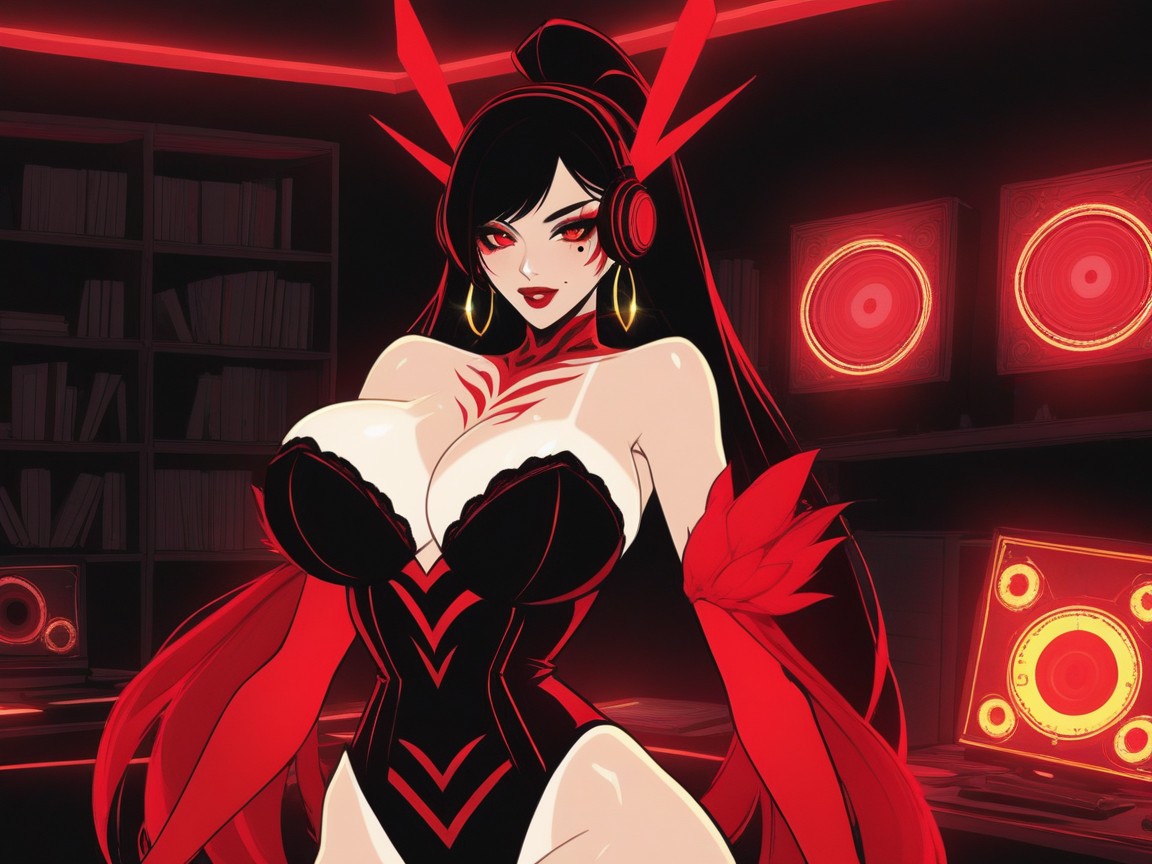 Black Corset, Red Ambient Candlelight, 18+ Porno latina IA