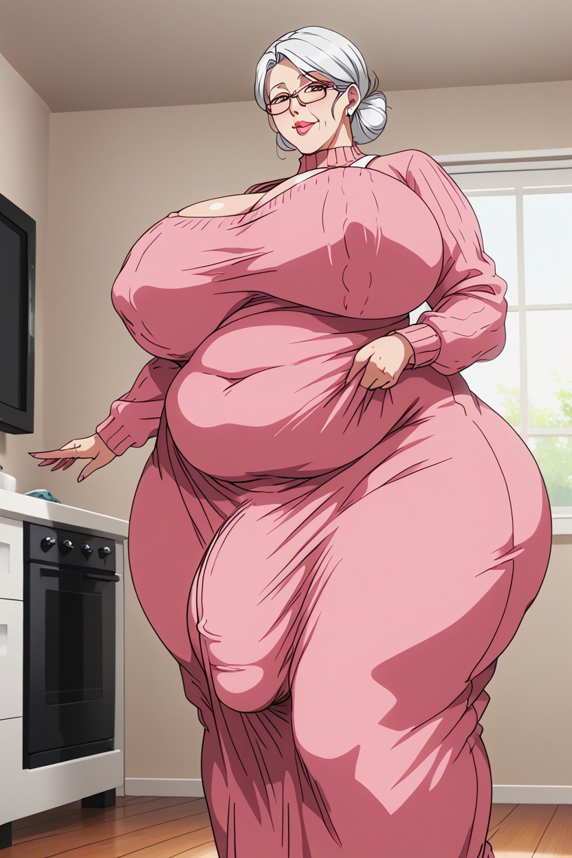 Big Belly, Impossibly Large Ass, Plump Lips Hair Down To Shoulders AI Porn