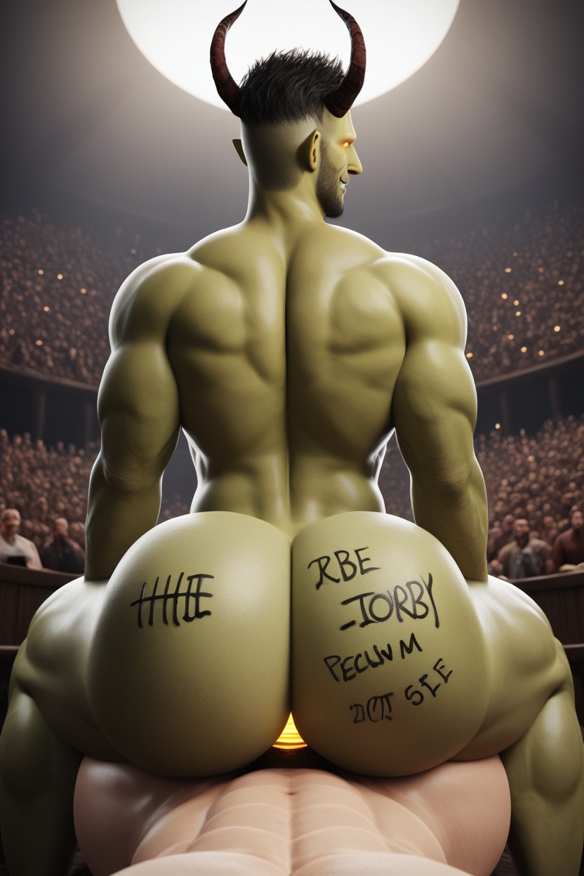 Masculine Bottom, Demonic Executioner, Many People Around AI Gay Porn