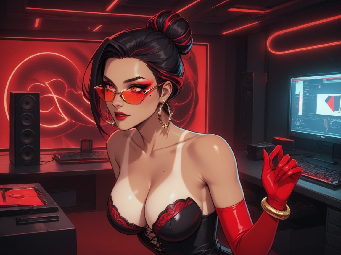 18+, Red Candlelight, Red Snakeskin Cropped Blazer Latina AI Porn