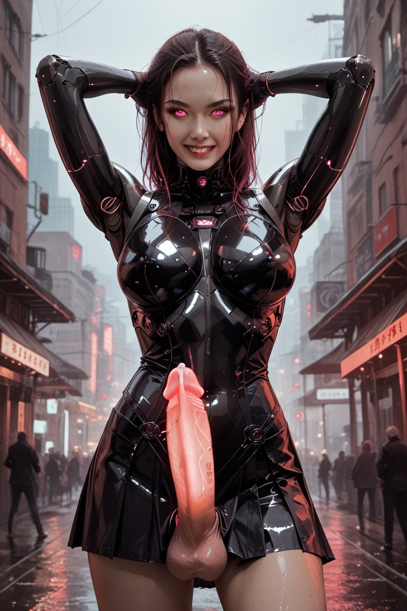 Cumming Laser, Arms Up, Large Breast Shemale AI Porn