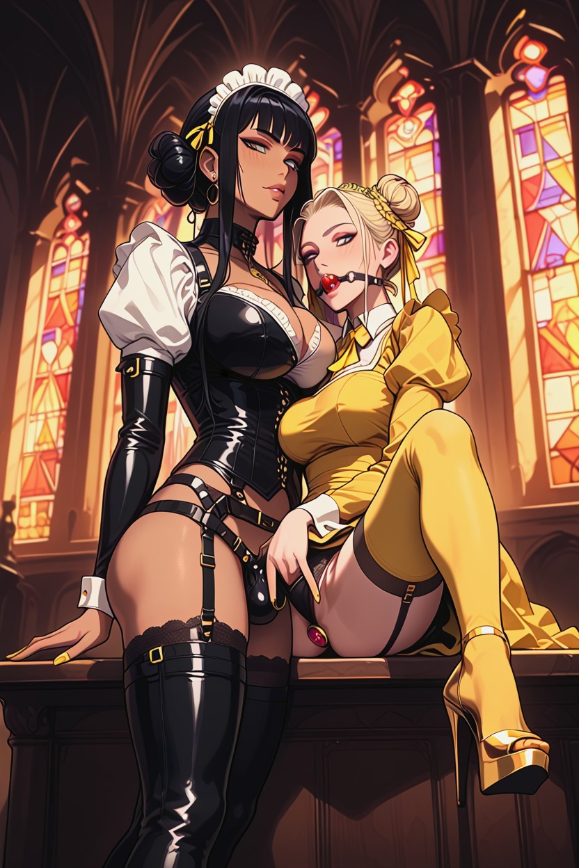Medium Ass, Wearing Butt Plug, Yellow Bow In Hair Hentai AI Porn