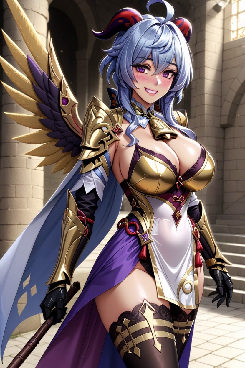 Dark Brown Skin, Purple Eyes, Huge Horns AI Porn