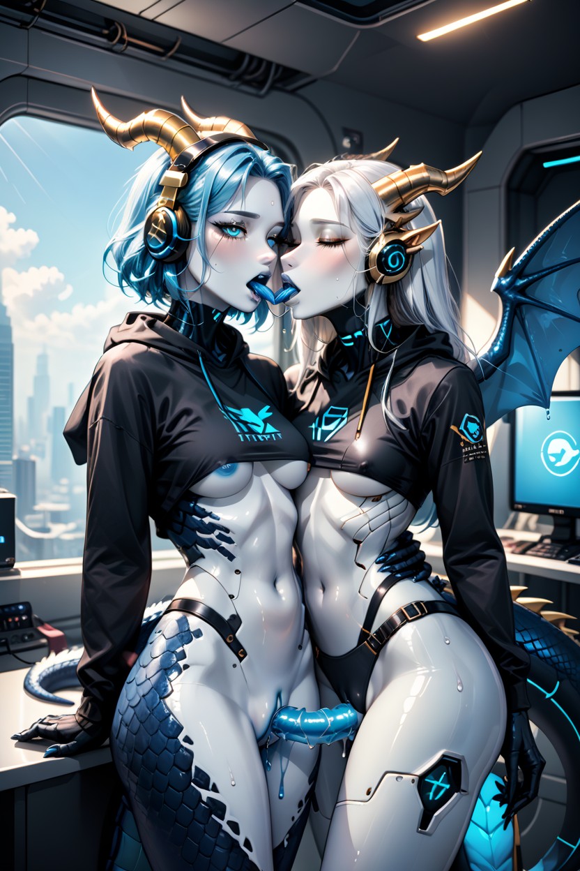18+, Lesbian Kissing, Dragon Tail Furry AI Porn