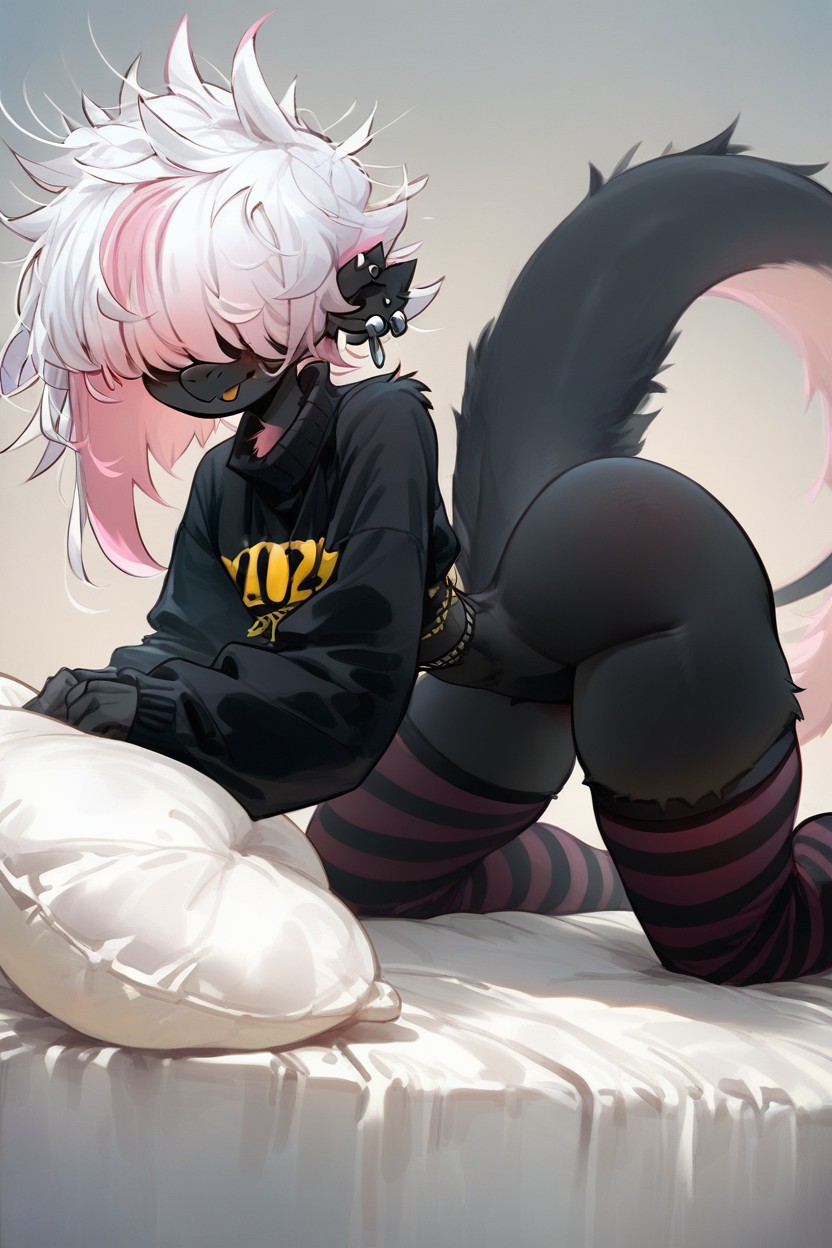 Multi Colored Hair, Oversized Sweatshirt, Messy Hair Furry AI Porn