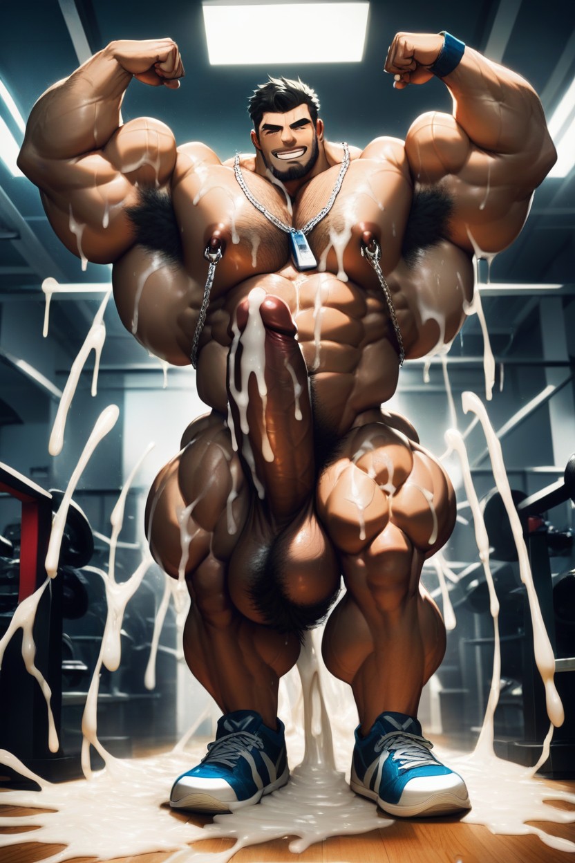 Hairy Chest, Cum On Face, Hyper Huge Balls AI Gay Porn