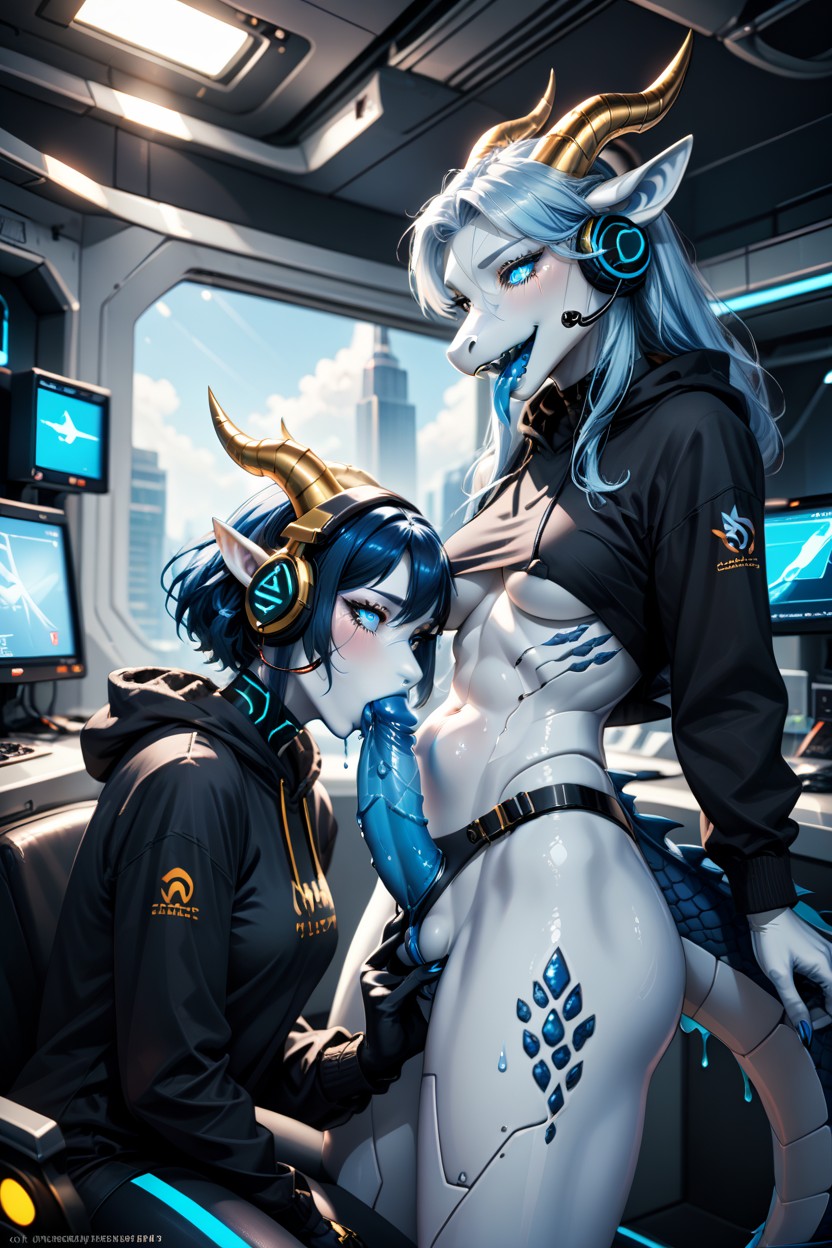 Cyber Wolf Legs, Blue Liquid From Pussy, Hoodie Furry AI Porn