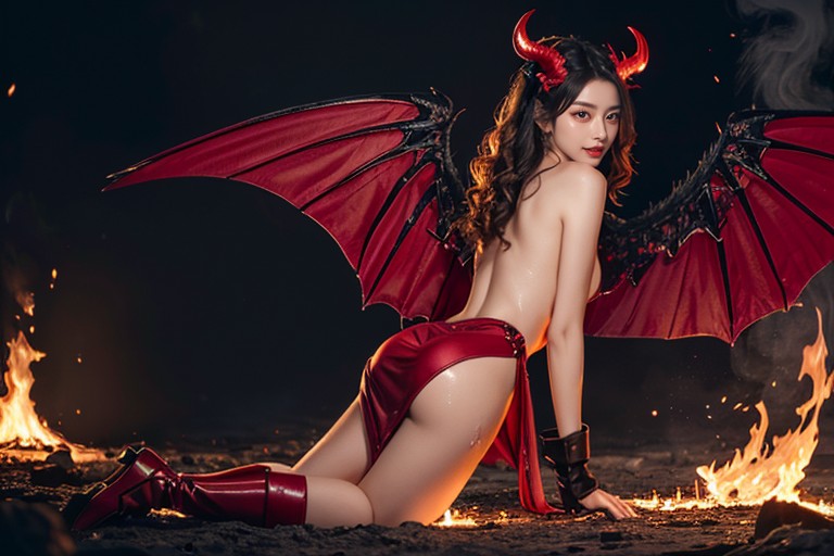 18+, Her Lips Parted In A Sultry Smile, Tail Tip Teasing One Nipple Asian AI Porn