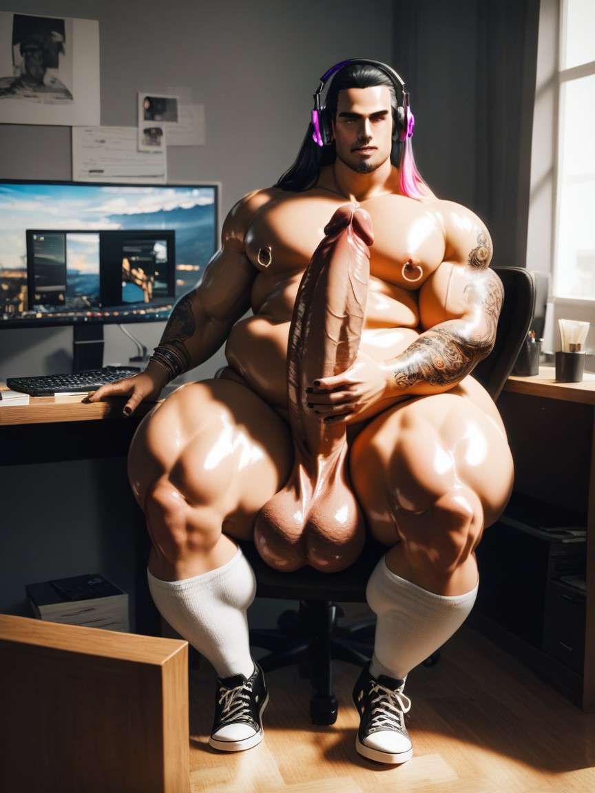 Thigh High Socks, Extremely Veiny Penis, Beautiful Effeminate Face AI Gay Porn