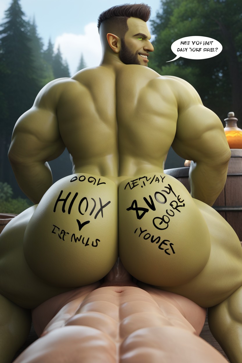 Smug Expression, Extremely Large Ass, Goblin Bottom Riding Human Top AI Gay Porn