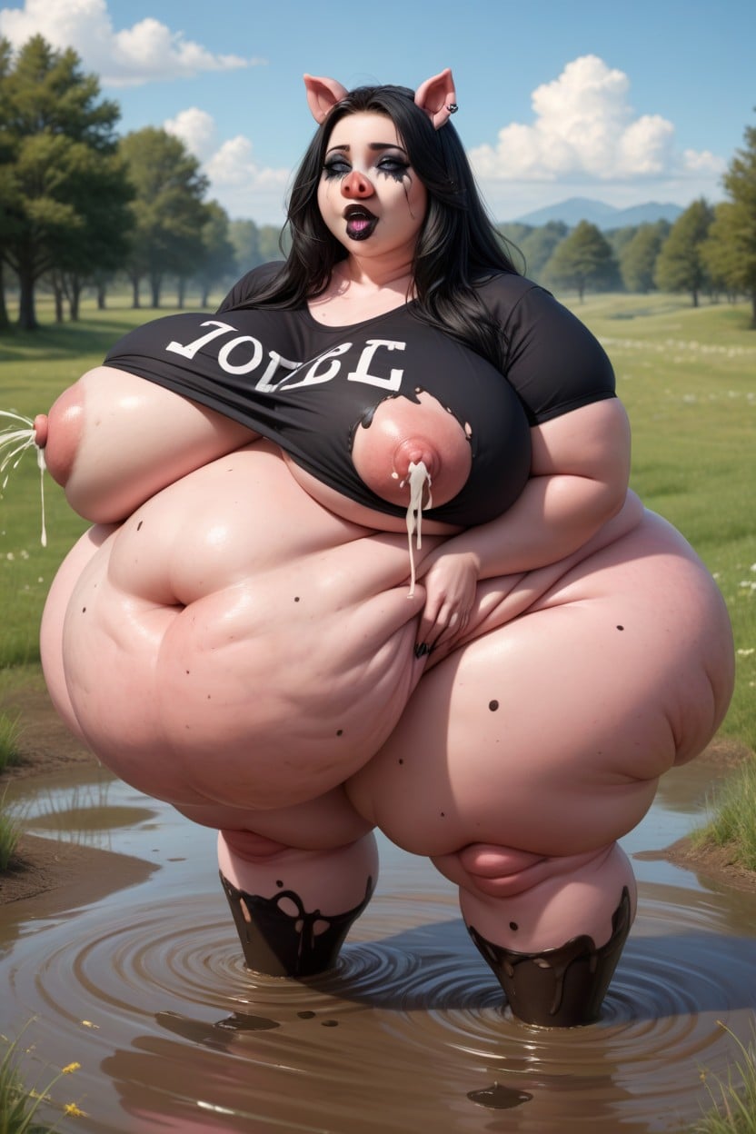 Hyper Hupig Boobs Spilling Over Extremely Tight Shirt, Pink Skin, 18+ Porno BBW IA