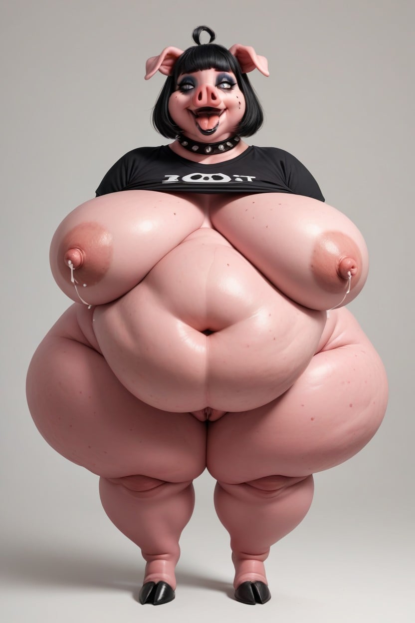 Plump And Jiggly Obese Hupig, Plump Hupig Face, Hyper Hupig Boobs Spilling Over Extremely Tight Shirt BBW AI Porn