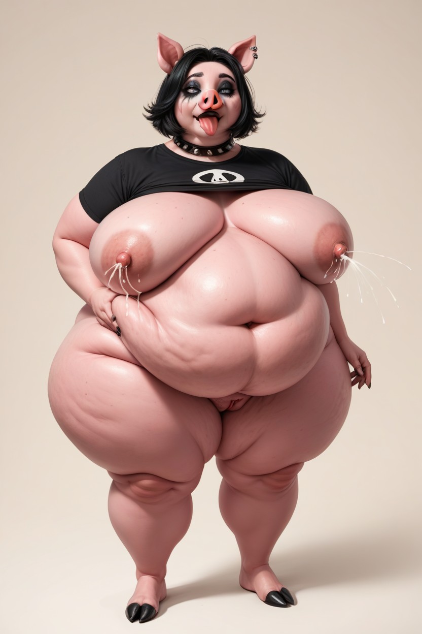 Harem, Extreme Fat Growth, Thick Hupig Lips With Black Lipstick BBW AI Porn