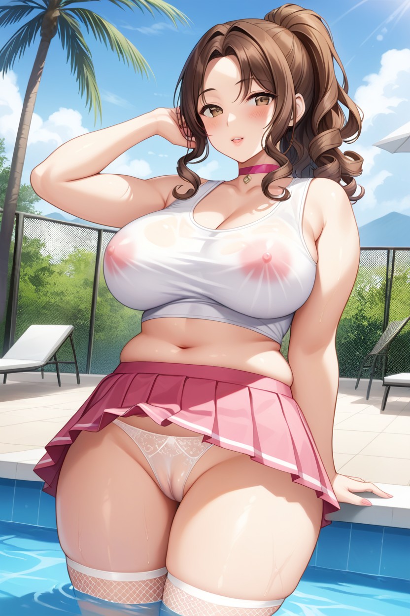Mouth Detail, High Ponytail, Brunette Hentai AI Porn