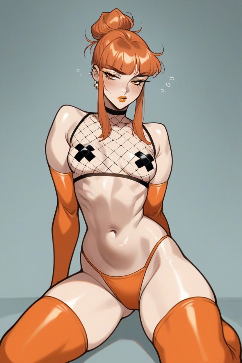 Soft Thighs, Kneeling, Fishnet Top Hentai AI Porn