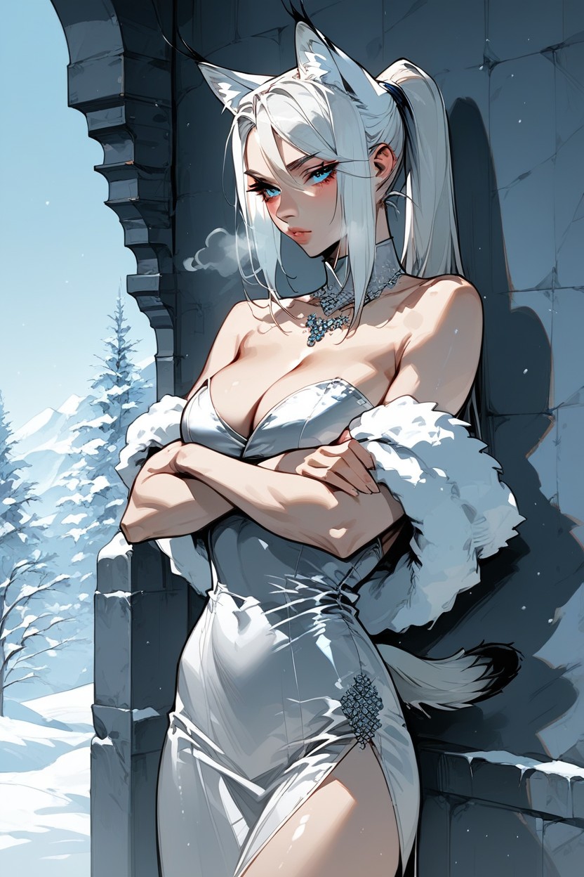 Wide Angle, Ultra Detailed, White Hair Hentai AI Porn