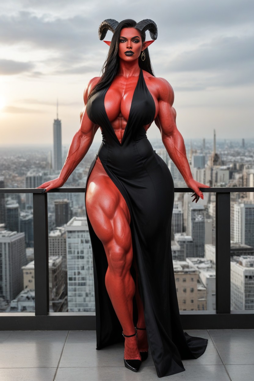 Outside, Seductive Pose, Gigantic Muscle Trapez AI Porn