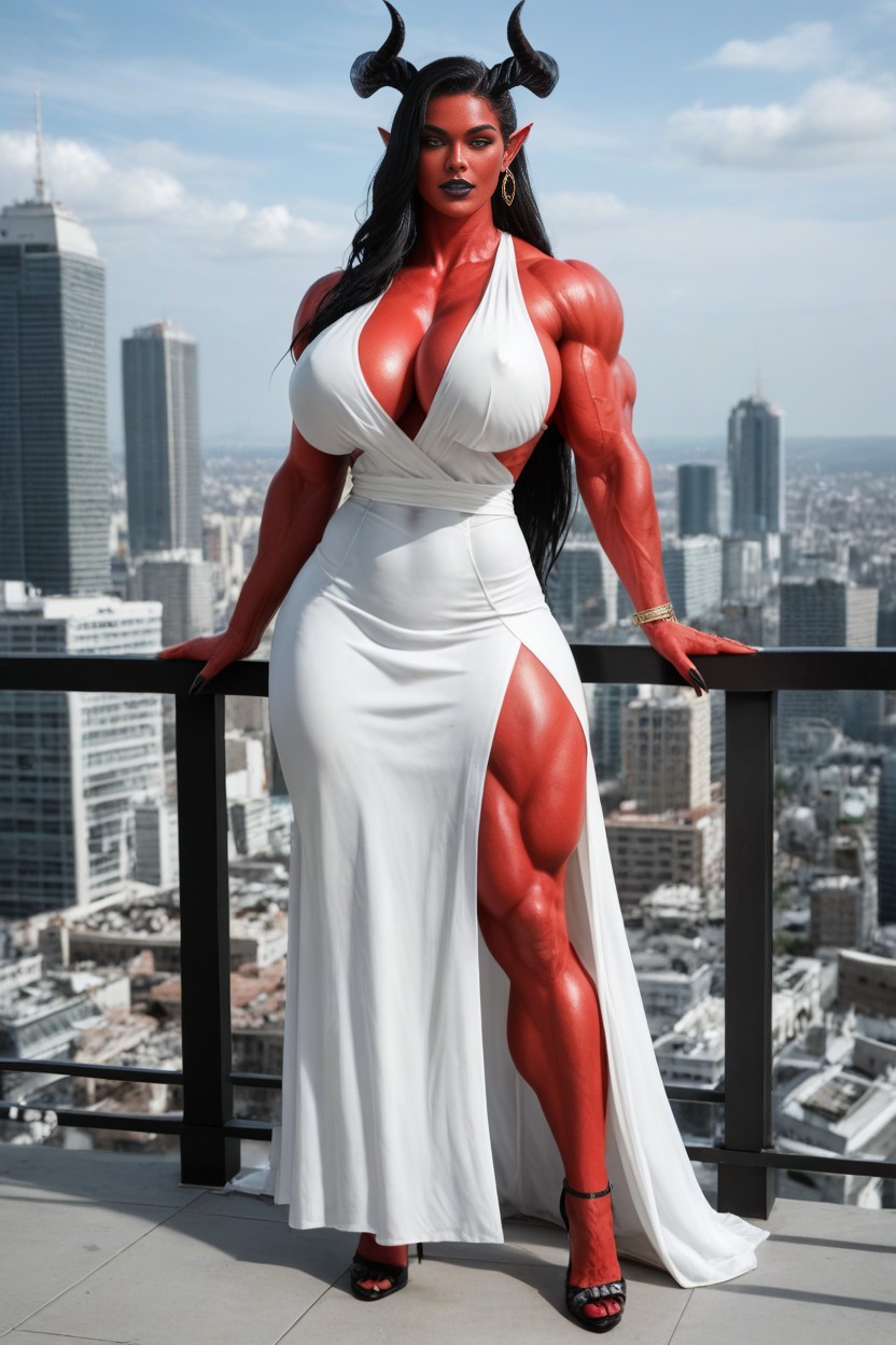 Leaning Against Railing, Giantess, Extremely Swollen Veins AI Porn