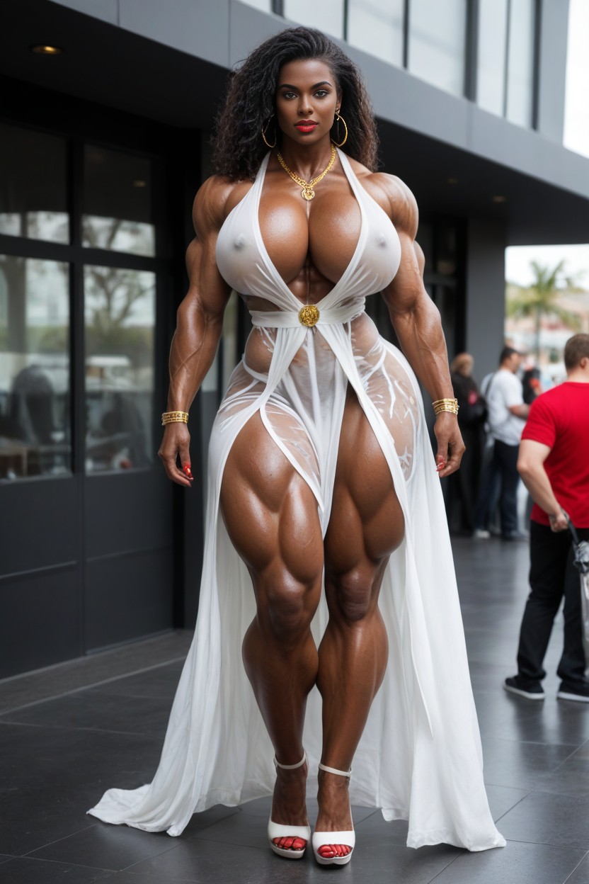 Muscular Thighs, White Dress, Thick Thighs AI Porn