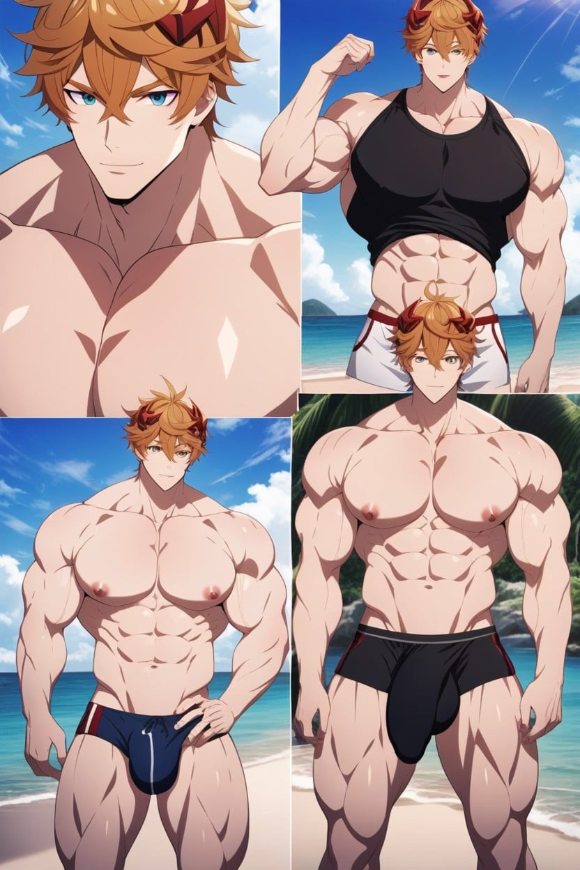 Tartaglia, Round Massive Pecs, 18+ AI Gay Porn