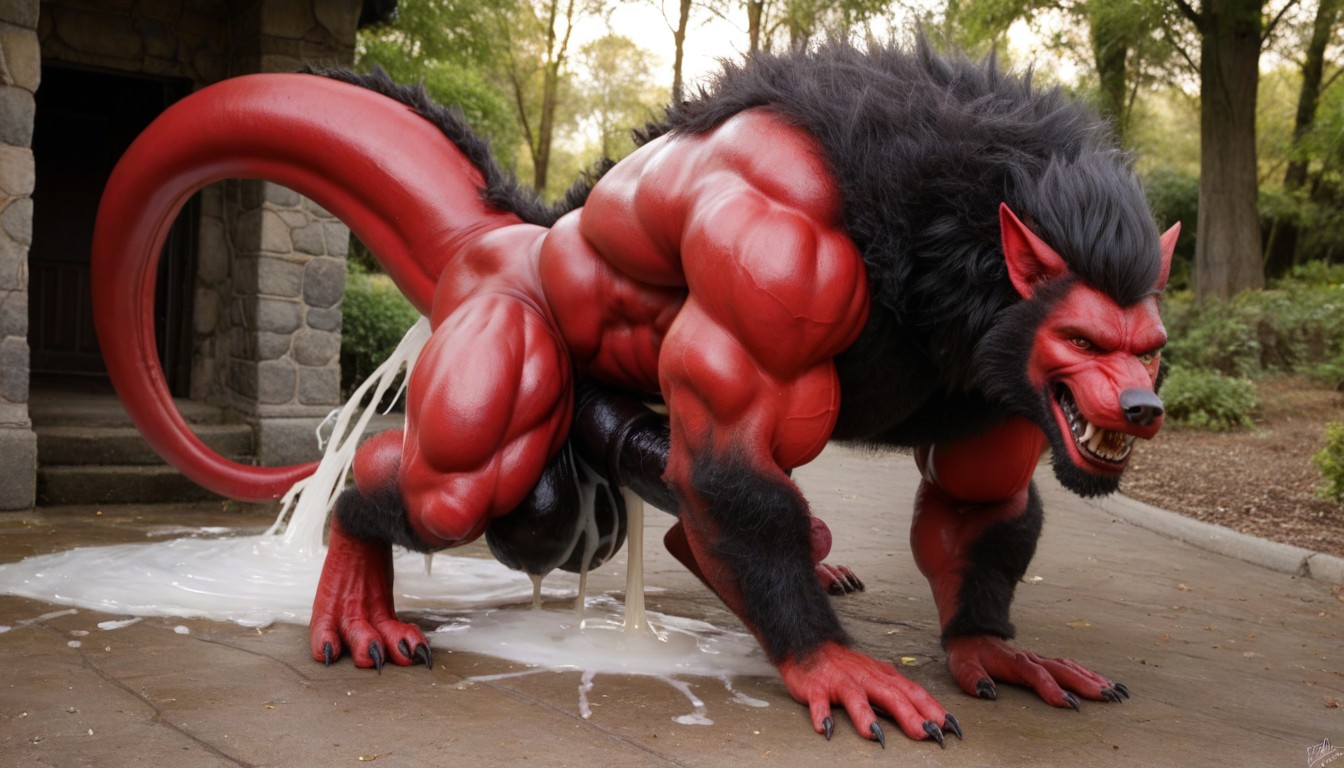 Werewolf Is A Spit Roast, Werewolf Is Bottom, Full Body Shot Of Gigantic Red Dragon AI Gay Porn
