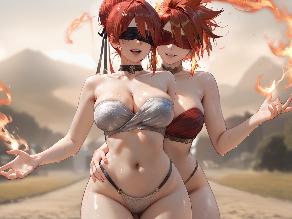 Choker, Wearing Only Red Flames, 18+ Hentai AI Porn