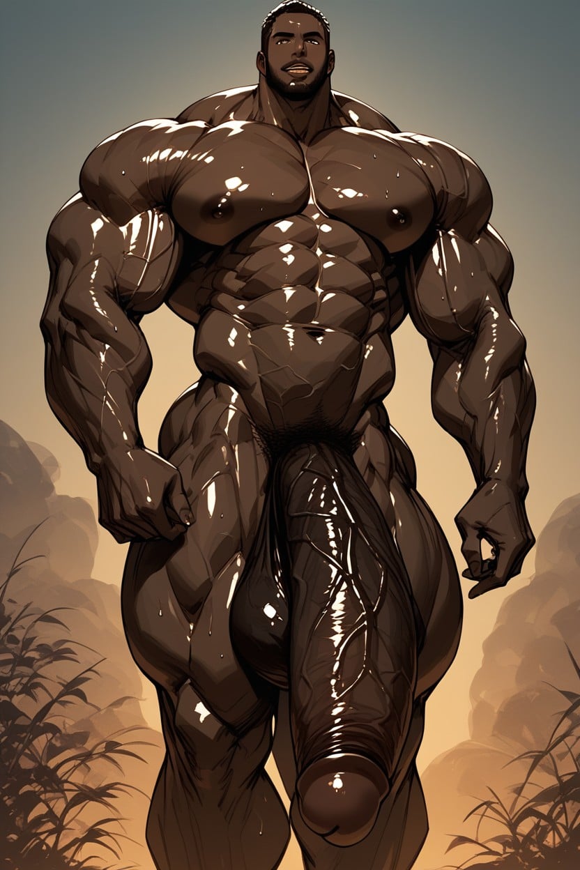 Cock Bigger Than Leg, Giant Hyper Monster Cock, Black African Nigerian Bodybuilder AI Gay Porn