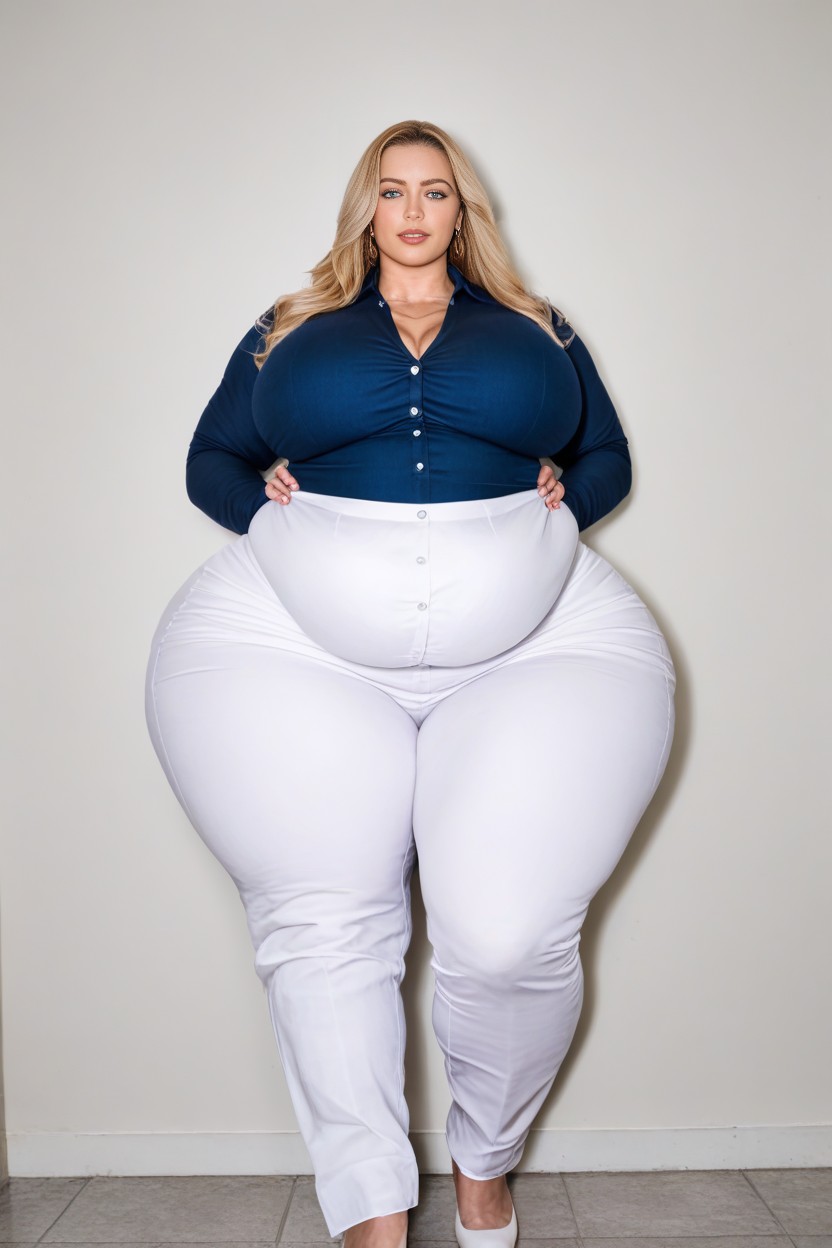Massive Hips, Fully Clothed, Button Up Shirt Straining AI Porn