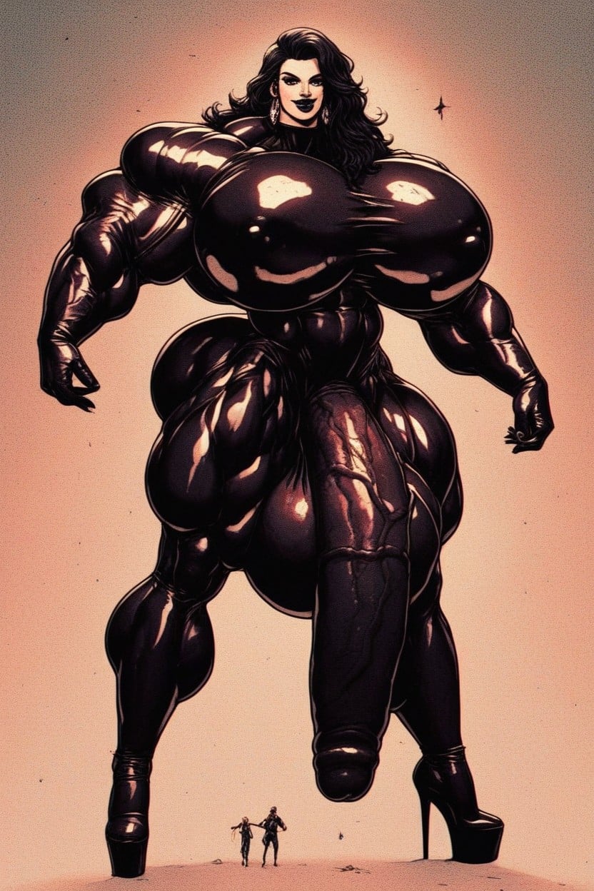 Huge Muscles, Elbow Gloves, Kind Expression Shemale AI Porn
