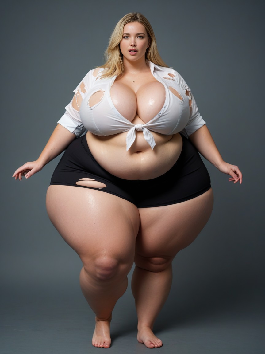 Unbuttoned, Blonde Hair, Disproportionately Huge Hips AI Porn