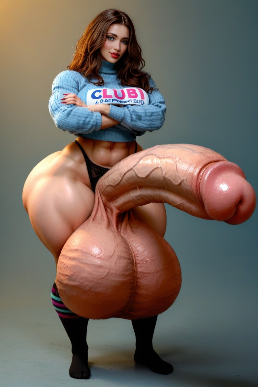 Hyper Balls, Colorful Outfit, Beautiful Face Shemale AI Porn