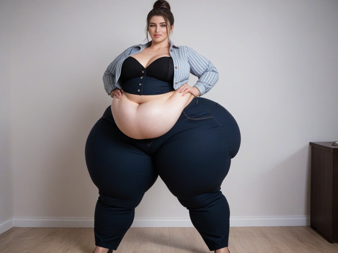 Disproportionately Huge Hips, Office Pants Tearing From Fat, Impossibly Fat Hips AI Porn