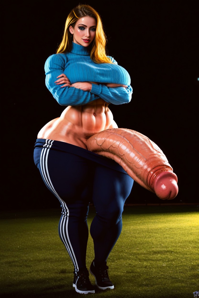 Giantess, Large Eyes, Absurdly Oversized Hyper Gigantic Testicles Shemale AI Porn