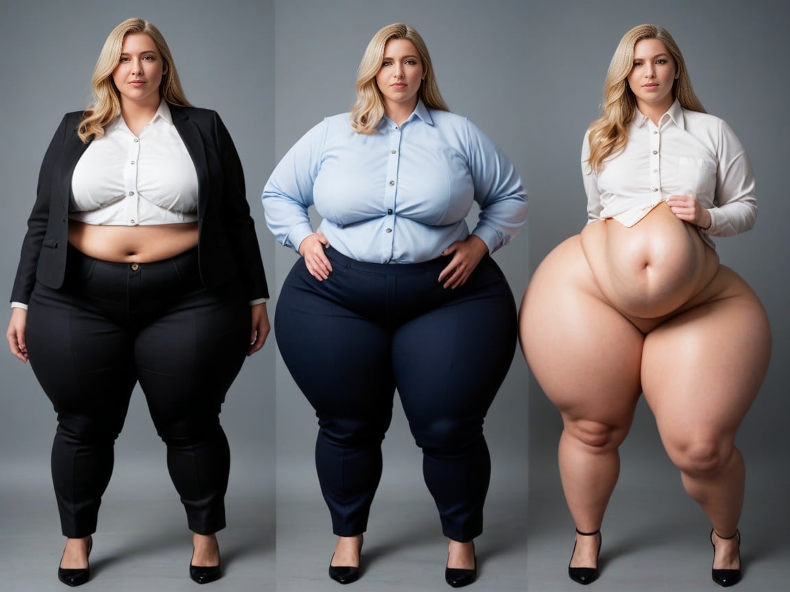 Stomach Bulge, Too Fat To Move, Office Shirt AI Porn